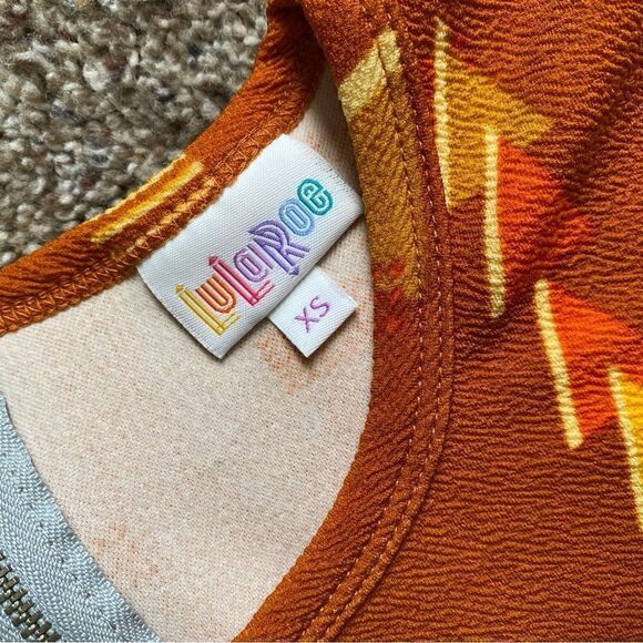 LULAROE Amelia Dress Zip Fit N Flare Triangles Pockets New Burnt Orange Size XS - Picture 10 of 10